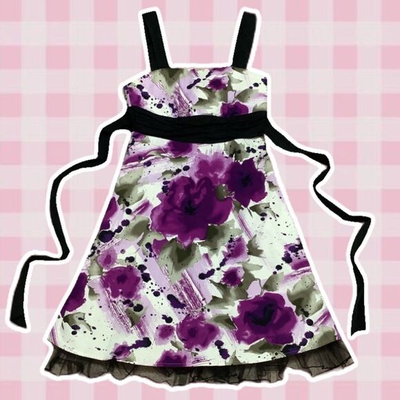 IZ Byer Purple Y2K Floral Fairycore Whimsigoth Romantic Babydoll Midi Dress 7 - Picture 1 of 13